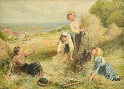 After Birket Foster, Two late 19th Century chromo lithographs, rural landscapes, one with sheep