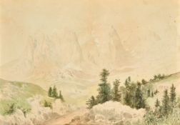 French School circa 1878, A scene in the high Pyrenees, watercolour, inscribed verso, 9.5