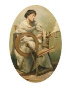 Oswald H. Birley (1880-1952) British, A young woman at a spinning wheel, signed and dated 1951,