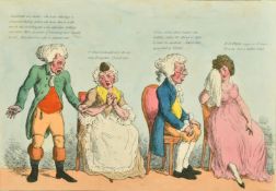 After George Moutard Woodward, 'The Discovery or Little Faux Pas', hand coloured etching, early 19th