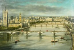 Rennie, 20th Century, a Thames View, oil on canvas, signed, 16