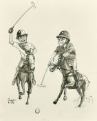 Bryn Parry (b. 1956), 'My Line' and 'Or Was It', a pair of humorous polo sketches, pen and ink, both