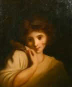A 19th Century, Portrait of a young girl with a bird on her shoulder, oil on canvas, 22