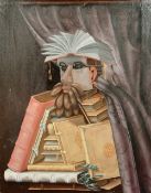 After Arcimboldo, a mid-20th copy of an anthropomorphic portrait of a librarian composed of books,