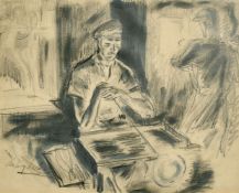 Antony Lake (1905-1956) British, 'The Glass Blowers', pencil and watercolour, 9.5