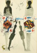 Salvador Dali, an illustration from Alice in Wonderland, 'The Queen Croquet', mixed technique