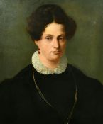 19th Century Continental School, A portrait of a lady wearing a black dress with a white ruff and