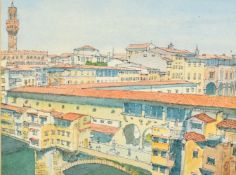 Norman Rogers (20th Century), a view of the Ponte Vecchio, Florence, watercolour, 10