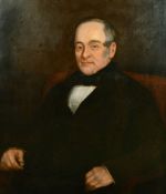 19th Century portrait of a gentleman wearing a black jacket, white shirt and a bow tie, oil on