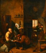 After Teniers, a surgeon treating a patient's foot, oil on metal, 10