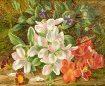 Thomas Collins (late 19th Century) British, still life of flowers on a mossy bank, a pair of oil