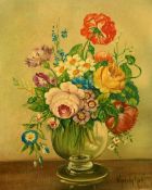 Van Jakob (20th Century) Dutch School, still life of flowers in a vase, oil on canvas, signed, 20