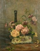 A. Bartier Deroche, late 19th Century, A still life of pink and white roses in an Oriental vase, oil