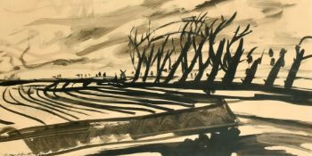David Smith, Circa 1947, an open landscape with fields, ink, signed and dated 1947, 9.75