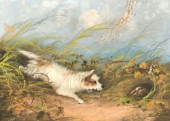 Circle of Armfield, terrier chasing a rabbit, oil on board, 6