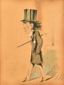 19th Century, a cartoon of Sir Henry Irving, ink and wash, 10