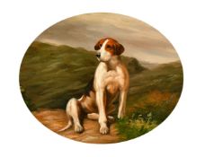 C. Harrison (20/21st Century) A dog seated in a landscape, oil on board, 8