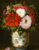19th Century French School, A pair of still life paintings, flowers in Chinese vases, oil on
