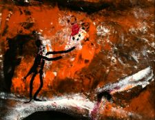 Zeljko Senecic (1933-2018) 'Circus Tranzili' a reverse glass painting, signed and dated 2007, 11.25