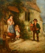 Mark William Langlois, figures outside a country cottage, oil on canvas, signed, 30