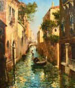 Charles Cousin (1904-1972) French, A Venetian backwater with figures in a gondola, oil on canvas,