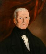 19th Century portrait of a grey-haired gentleman wearing a black jacket, white shirt and a bow