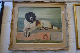 A study of a dog by the coast, oil on board.