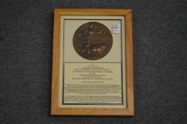 A framed and glazed WW1 bronze memorial death plaque or 