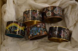 Five Japanese cloisonne napkin rings.