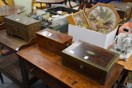 A brass bound rosewood box, a Georgian tea caddy and an eastern box.