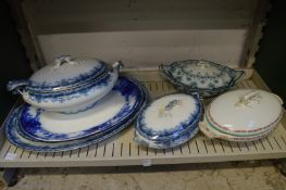 Blue and white tureens, dishes etc.