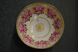 A good porcelain bowl, gilt decorated and painted with pink rosebuds.