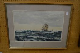 A Sailing Ship in a Choppy Sea watercolour.