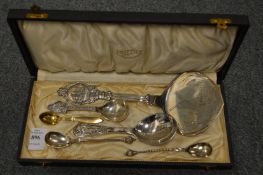 Continental silver serving implements, boxed.
