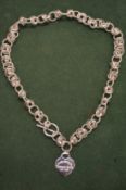 A silver necklace.