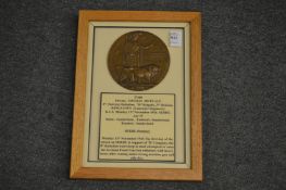 A framed and glazed WW1 bronze memorial death plaque or 