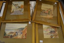 A set of four watercolours depicting rural coastal locations.