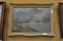 A mountainous river landscape oil on board.