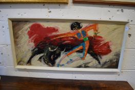 The Bullfight an abstract oil on board.