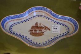 A Samson of Paris porcelain dish decorated with a galleon.