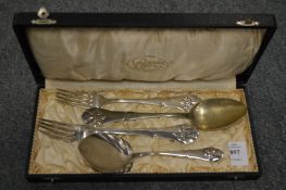 Continental silver serving implements, boxed.