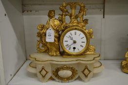A French decorative gilt metal and alabaster mantle clock.