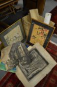 Chinese prints and unframed pictures.