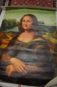 An unframed oil painting of the Mona Lisa.