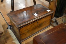 A Victorian rosewood tea caddy with satinwood interior and cut-glass mixing bowl.