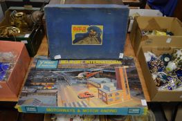 A boxed Hornby Dublo electric train set and Minic Heliport International toy, boxed.