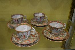 Four Chinese Canton cups, saucers and plates.