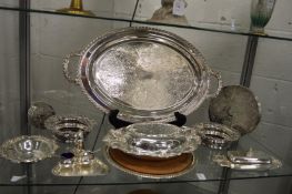 A quantity of plated items to include twin handled tray, entree dish and cover, a pair of bottle