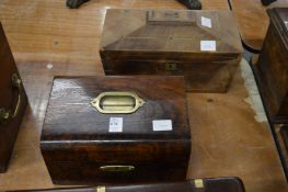 A Victorian sewing box and a tea caddy.