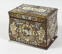 A VERY FINE REGENCY COMPOSITION AND BRASS INLAY 'TABAC' BOX with fitted interior. 6.5ins long.